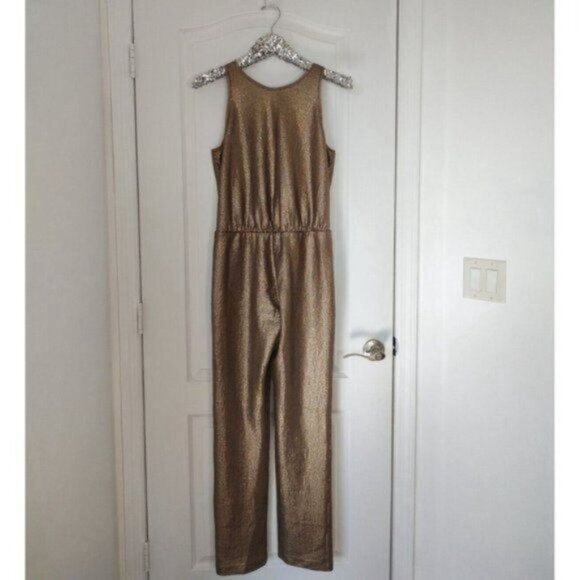BCBGMaxAzria Jumpsuit M Gold Sequins Sleeveless Lowe  Formal Party - Picture 13 of 16